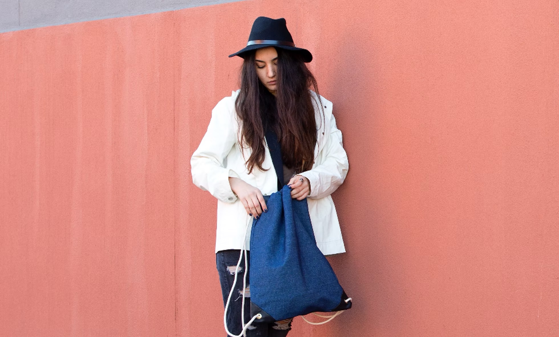 lorimer denim drawstring bag handmade in brooklyn