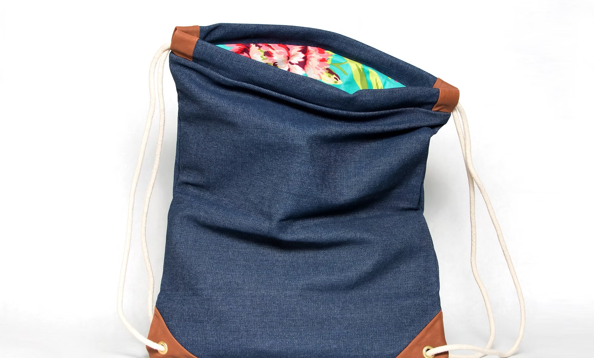 powers denim drawstring bag handmade in brooklyn