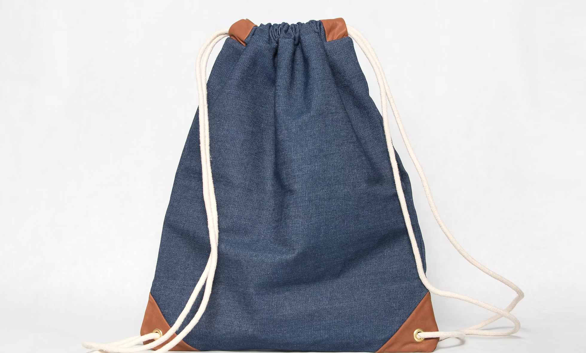 powers denim drawstring bag handmade in brooklyn