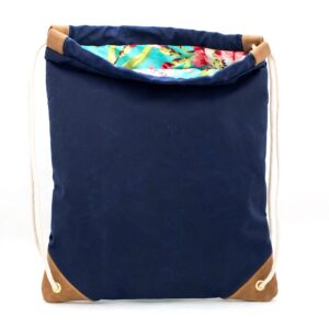 dekalb navy blue waxed canvas drawstring bag with floral lining handmade in brooklyn