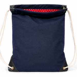 myrtle navy waxed canvas drawstring bag with red polka dot lining handmade in brooklyn